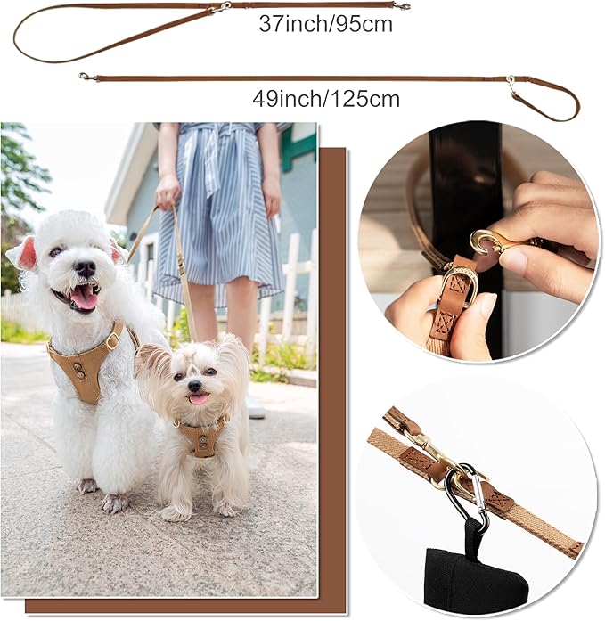 Puppytie No Pull Dog Harness with Multifunction Dog Leash, Soft Adjustable, Escape Proof, Classic Style, Khaki Camel, S