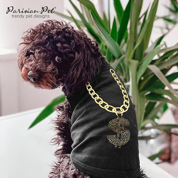 Parisian Pet Dog Tshirt - Embroidered “ Bling $ “ Dog Shirt - 100% Cotton and Breathable Dog Tank Top- Sleeveless Dog Tee Shirts - Machine Washable Dog Shirt for Large Dogs - Pet Vest - XL