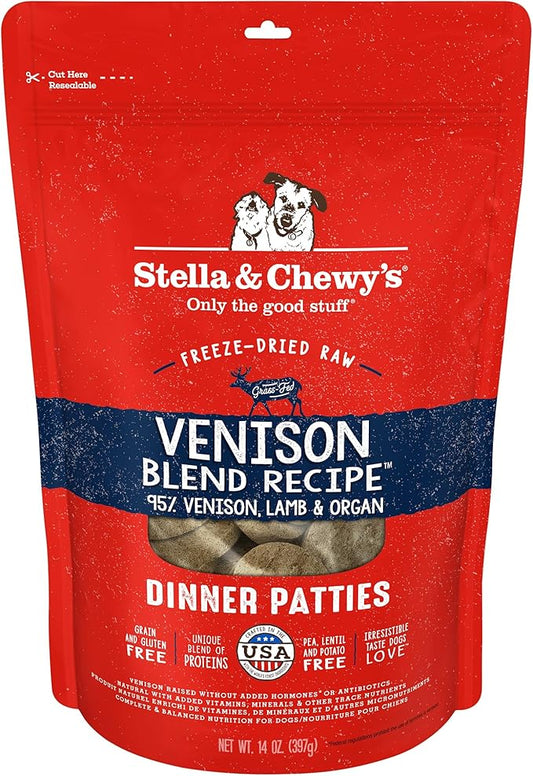 Stella & Chewy's Freeze-Dried Raw Dinner Patties - Venison Blend Recipe - High Protein Grain-Free Puppy & Dog Food - Perfect For Picky Eaters - 14 Oz