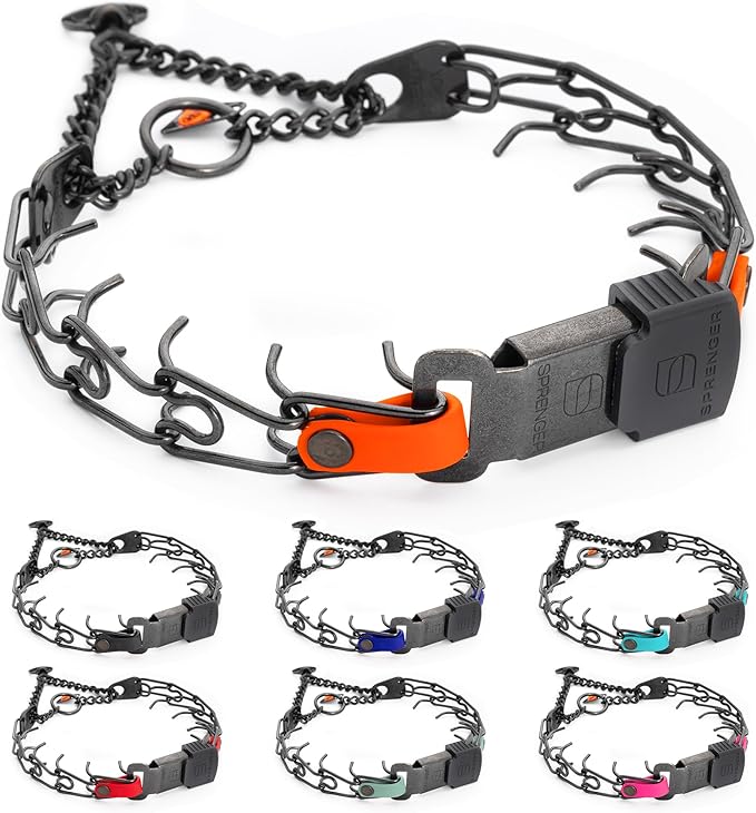 Herm Sprenger Black Stainless Steel Dog Collar with Quick Release ClicLock Buckle and Biothane Insert Training Collar Made in Germany (Hunter Orange, 16in x 2.25mm(Neck Size up to 13-14in))