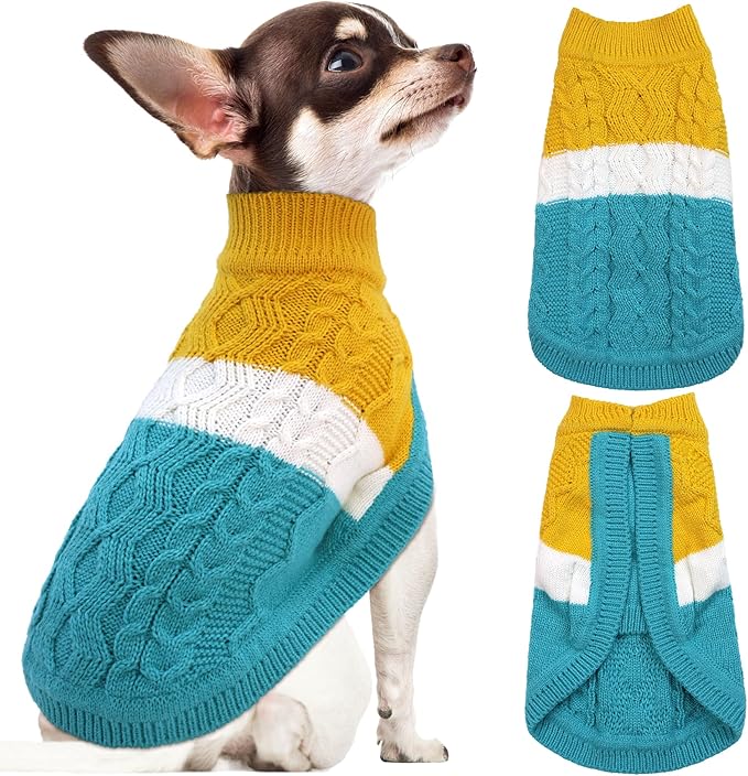 Knitted Dog Sweater - Color Block Thick Warm Dog Clothes Pet Winter Coat, Puppy Outfits Cat Apparel for Small Medium Dogs Cats Boy Girl Pet (Small)