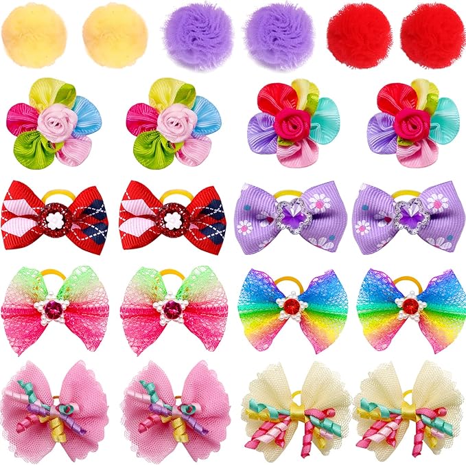 100pcs Dog Hair Bows, Bulk Pet Small Dog Bows Girl with Rubber Bands, Tiny Dog Hair Grooming Bows, Mix Dainty Puppy Dog Bows, Handmade Yorkie Dog Bows for Dog Hair Accessories