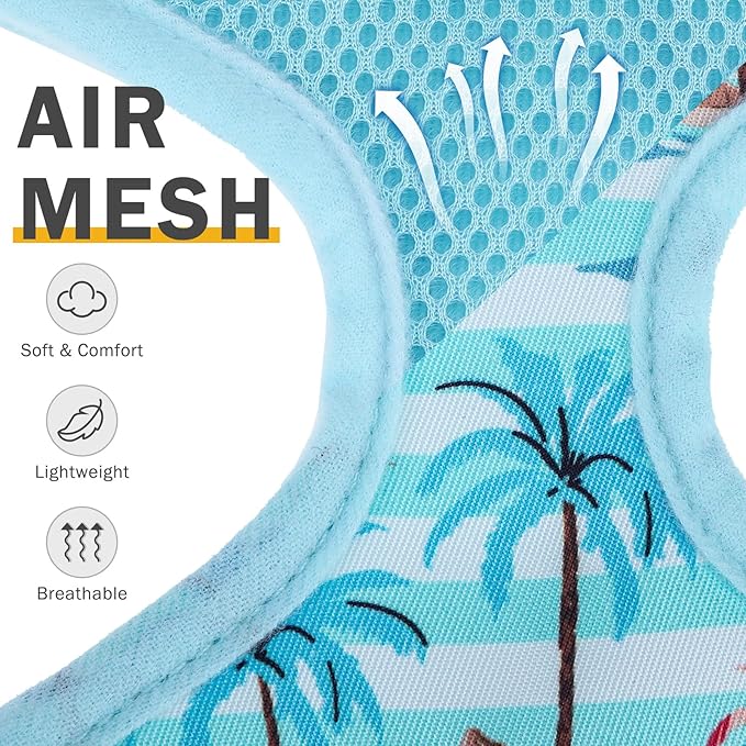 SCENEREAL Small Dog Harness and Leash Collar Set - No Pull Dog Harness for Small & Medium Sized Dogs - Soft Mesh Vest for Puppies, Chihuahua, Yorkie, Spring Summer Hiking Walking, Coconut Tree S