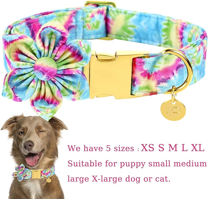 Dog Collar with Flower, Female Dog Collar for Puppy Girl Dog or Cat, Comfortable Adjustable Cute Cotton Flower Collar with Metal Buckle, XS