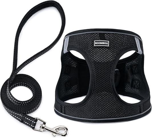 Dog Harness with Leash Set, No Pull Adjustable Reflective Step-in Puppy Pet Vest Harnesses for Small Medium Large Dogs and Cats,Black XL