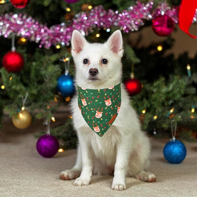 ADOGGYGO Christmas Dog Bandanas 2 Pack, Santa Deer Pattern Puppy Xmas Scarf Bib, Premium Durable Fabric, Pet Christmas Bandanas for Small Dogs (Small)