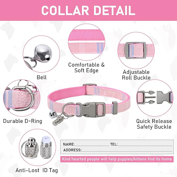 GAMUDA Small Dog Harness Collar and Leash Set, Step in No Chock No Pull Soft Mesh Adjustable Dog Vest Harnesses Plaid Reflective for Dogs Puppy Cats Kitten Rabbit (Pink, XL)