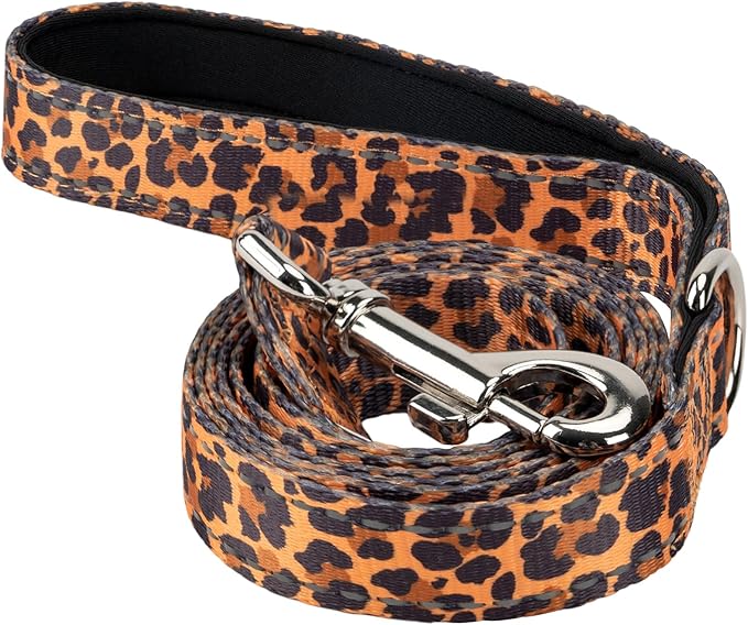 EcoBark Dog Leash - 4 FT / 5 FT / 6 FT Reflective Dog Leash- Eco-Bright Dog Leashes with Padded Handle - Strong Heavy Duty Dog Leash - Nylon Dog Leash for Medium and Large Dogs (Cheetah Dog Leash)