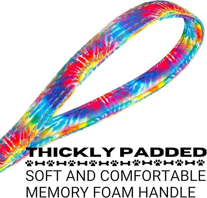 EcoBark Dog Leash - Soft & Reflective Comfort Training Leashes with Padded Handle - Strong Durable Heavy Duty - Training and Pulling for Small, Medium or Large Dogs (Tie Dye)