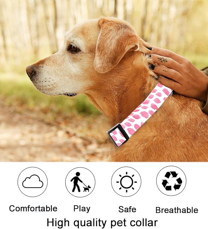 Dog Collar, Cute Dog Collar for Small Medium Large Dogs, Personalized Adjustable Soft Pet Collars with Quick Release Buckle for Walking Running, Cute Pink Polka Dots