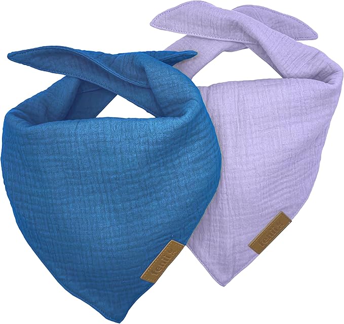 Premium Cotton Dog Bandanas - 2 Pack - Adjustable Fit - Washable - For Small, Medium & Large Breeds - Girl & Boy Dog Accessories - Multiple Sizes (Ocean Blue & Lavender Mist, Small)