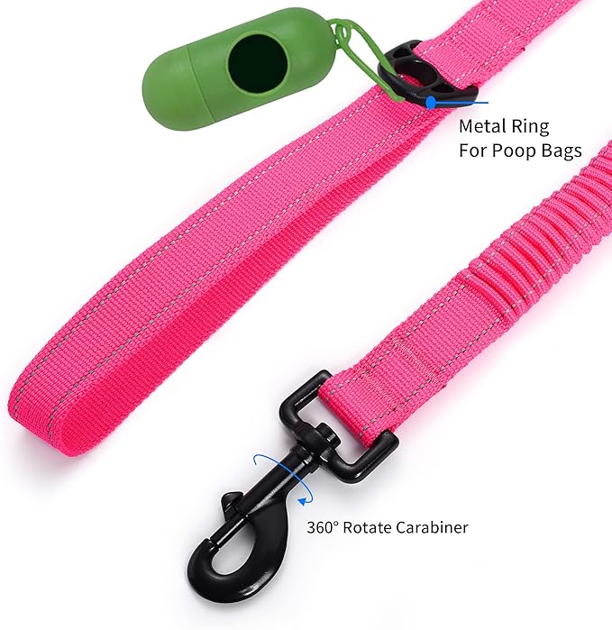 Mile High Life | Bungee Dog Leash | Gentle Pull Training Lead | Soft Comfort Texture | 3-5 Feet | for Dogs/Cats Under 20 lb (Pink)
