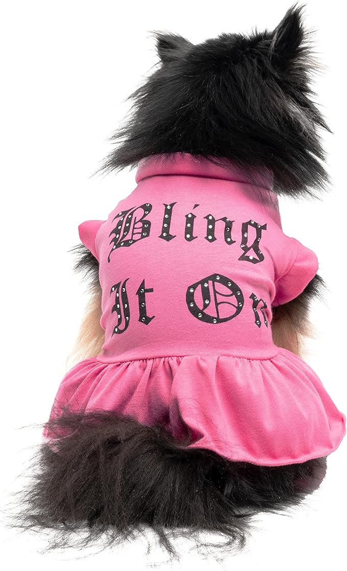 Juicy Couture Bling it On Cheer Dog Dress – Pullover Design Puppy Shirt with Elasticated Waistline and Flared Skirt, Doggie Clothes for Convenient Bathroom Breaks, Small (5-7 lbs.)