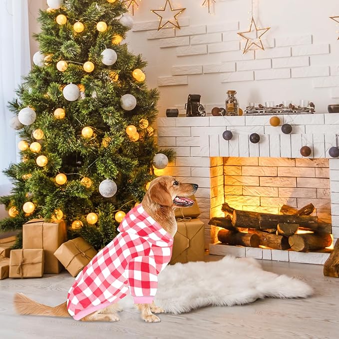 Plaid Dog Sweaters Hoodies Sweatshirts for Dogs Cats, Warm and Soft Cold Weater Coats for Christmas (Pink, XX-Large)