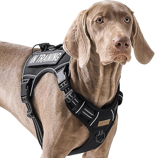 Tactical Dog Harness for Large Dogs, for Golden Retriever, Labrador, German Shepherd etc, No Pull Reflective No Choke Adjustable and Padded Pet Vest Harness, Black, L