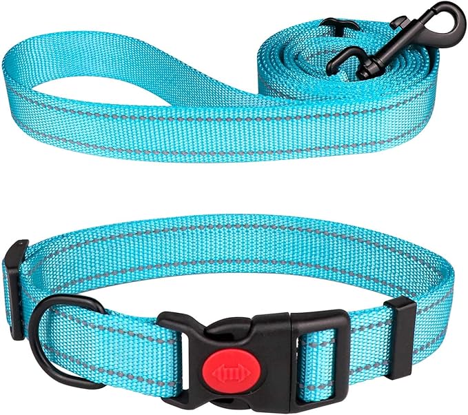 Reflective Dog Collar and Leash Set with Safety Locking Buckle Nylon Pet Collars Adjustable for Small Medium Large Dogs 3 Sizes(M)