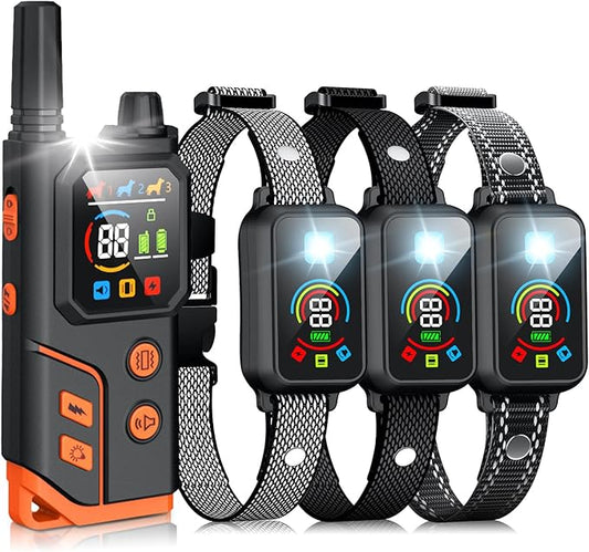 Dog Shock Collar 3 Dogs,4000FT with Flash Light for Night Walks, Dog Training Collar with Remote Control, E Collar with Adjustable Pitch Beep,Vibration and Shock,Rechargeable Waterproof Shock Collar