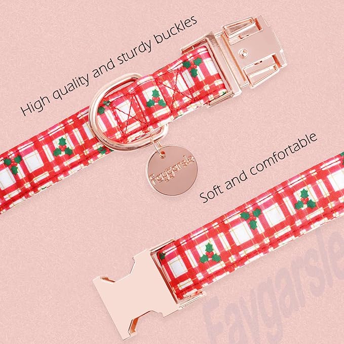 Faygarsle Christmas Red Plaid Pattern Dog Collar for Small Medium Large Dogs Cute Puppy Collars for Female Dogs for Summer Spring Wedding Necklace Girl Dog Collar M