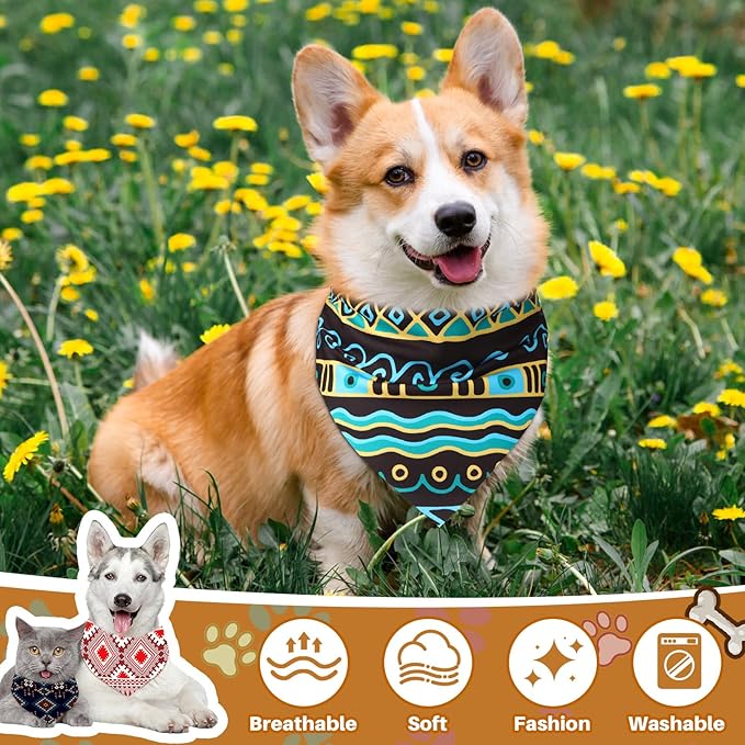 Reginary 72 Packs Dog Bandanas Pet Bandanas Triangle Scarf Bibs Dog Bibs Adjustable Dog Bandana for Pet Costume Accessories (Geometric Stripes Pattern)