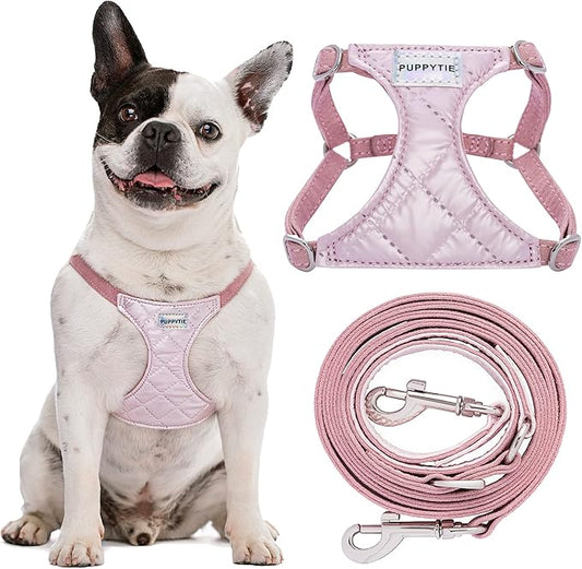 Puppytie No Pull Dog Harness with Multifunction Dog Leash,Soft Adjustable No Choke Escape Proof Pet Harness Vest for Medium Dogs,Glossy Pink,M