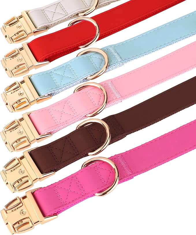 PET ARTIST Soft Leather Dog Collar for Medium Dogs, Bright & Classic Nylon Padded Heavy Duty Dog Collar Leather with Quick Release Metal Buckle Adjustable for Male Dogs, Neck Fit 13-19"