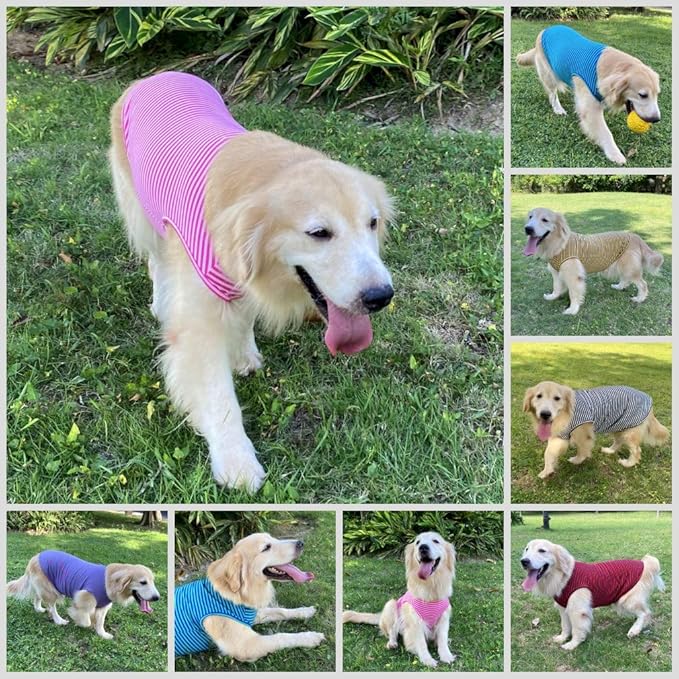 Dog Shirts Cotton Striped T-Shirts, Breathable Basic Vest for Puppy and Cat, Super Soft Stretchable Doggy Tee Tank Top Sleeveless, Fashion & Cute Color for Boys and Girls (S, Pink+Green)