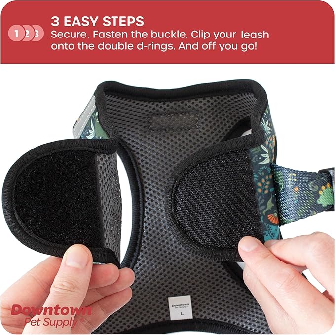 Downtown Pet Supply Step in Dog Harness No Pull, X-Large, Dinosaur - Adjustable Harness with Padded Mesh Fabric and Reflective Trim - Buckle Strap Harness for Dogs