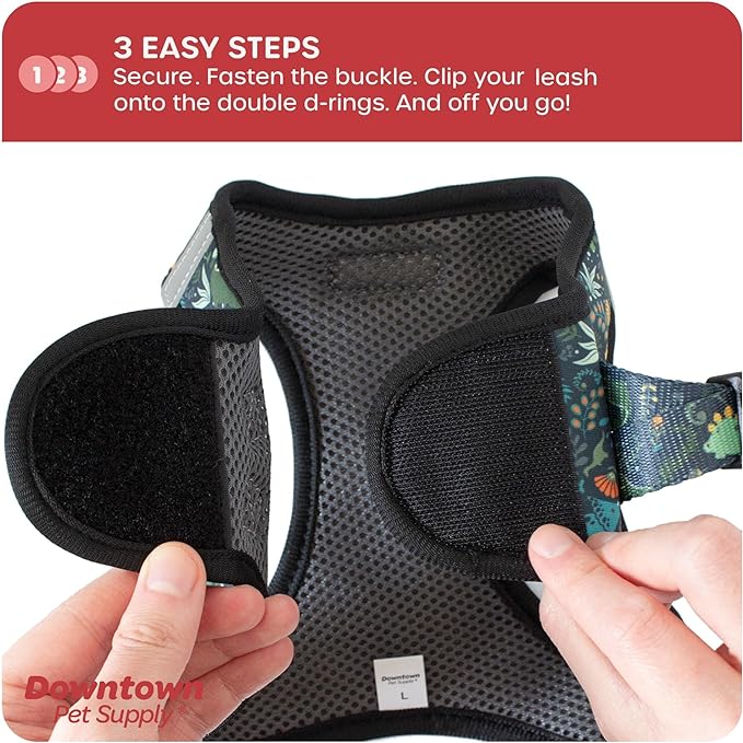 Downtown Pet Supply Step in Dog Harness for Teacup Dogs & Cats No Pull, XX-Small, Dinosaur - Adjustable Harness with Padded Mesh Fabric and Reflective Trim - Buckle Strap Harness for Dogs