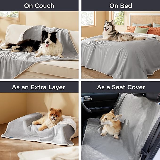 Bedsure Waterproof Dog Blankets for Large Dogs - Large Cat Blanket Washable for Couch Protection, Sherpa Fleece Puppy Blanket, Soft Plush Reversible Throw Furniture Protector, 40"X50", Light Grey