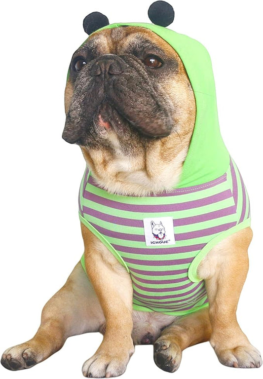 iChoue Pug Bumble Bee Costumes Clothes Hoodies Shirts Vest for Medium Dogs Cold Weather Winter Coats French Bulldog Frenchie English Pitbull Boston Terrier - Green Purple, Small