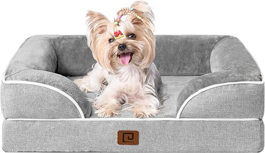 EHEYCIGA Orthopedic Dog Bed for Small Dogs, Waterproof Memory Foam Small Pet Beds with Sides, Non-Slip Bottom and Egg-Crate Foam Medium Dog Couch Bed with Washable Removable Cover, Grey