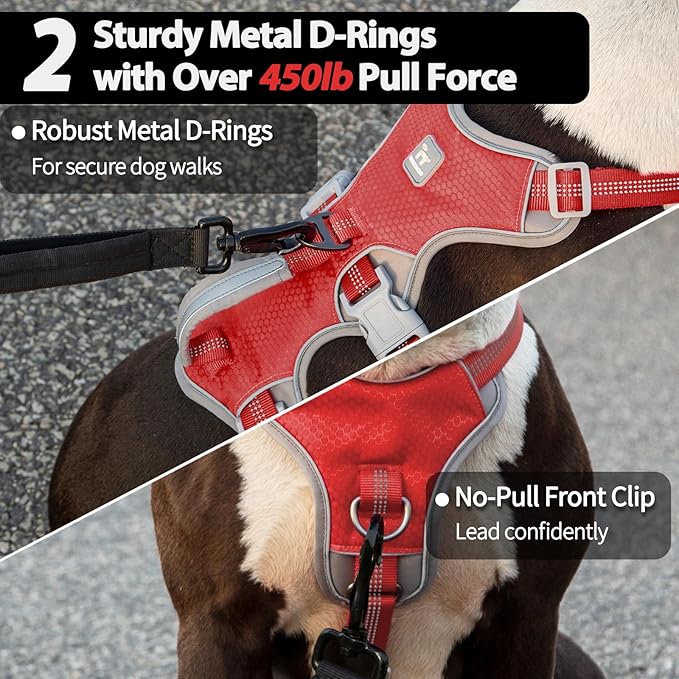 Escape Proof Harness, No Slip Dog Harness Escape Proof, Reflective Harness with Handle, Breathable, Durable, Adjustable Vest for Medium Dogs Walking, Training, and Running Gear (Red, M)