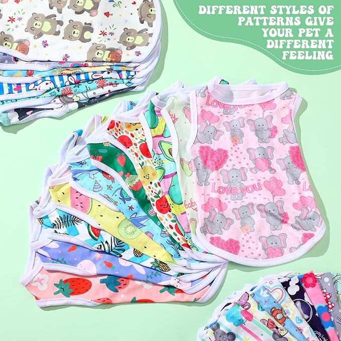 Paterr 25 Pcs Dog Shirts Printed Puppy Clothes Breathable Cartoon T Shirt for Dog Soft Puppy Clothing Lovely Pet Shirts Outfits for Pet Dogs Cats Summer Party Holiday, 25 Styles (Size: S)
