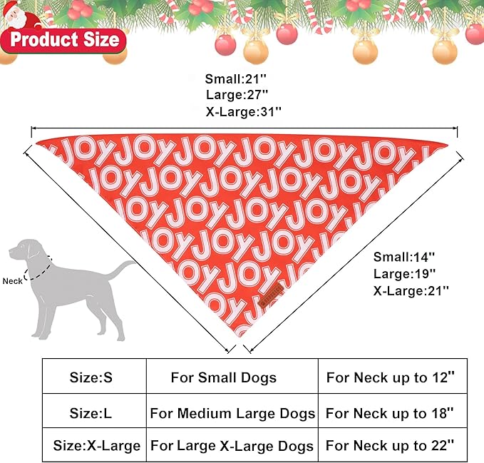 ADOGGYGO Christmas Dog Bandana, Santa Snowman Joy Xmas Pet Scarf, Premium Durable Fabric, Adjustable Fit Christmas Bandanas for Medium Large Dogs Pets (Large)