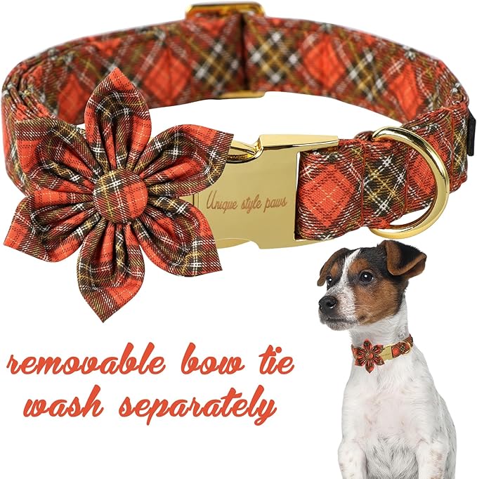 Unique Style Paws Cotton Dog Collar with Bow Halloween Pumpkin Plaid Dog Collar with Bow Tie for Small Medium Large Dogs Pets Gifts
