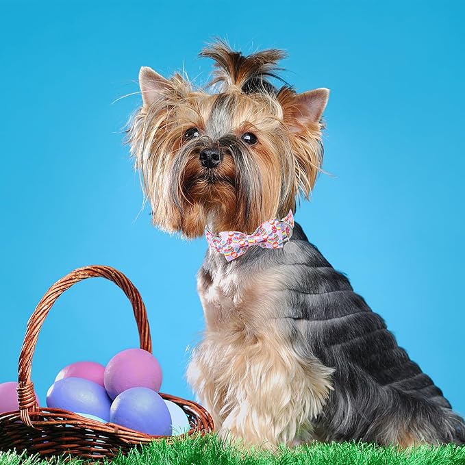 Easter Dog Collar with Bow Tie, Cotton Easter Bowtie Collar for Large Girl Boy Dog, Colorful Easter Eggs Pet Collar with Metal Buckle, Easter Gift Dog Collar, S