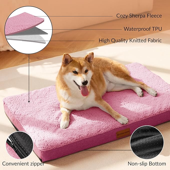 Patas Lague Orthopedic Jumbo Dog Bed for Extra Large Dogs 56''X40'', Soft Comfortable Waterproof Egg Crate Foam Jumbo Pet Beds Mat with Removable Washable Cover, Pink