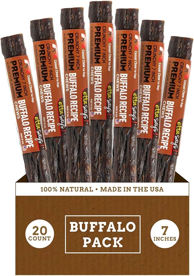 etta says! Premium Crunchy 7" Buffalo Dog Chews - Grain-Free Dog Treats, Good for Teeth, Easy to Digest - Made in The USA (20 Count Pack of 1)
