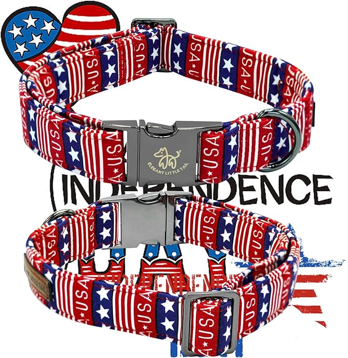 Elegant little tail Independence Dog Collar, Patriotic Pet Collar with Flower American 4th of July Pet Gift Cotton Soft Boy Girl Adjustable Collars for X-Large Dogs