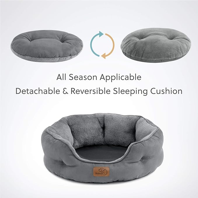 Bedsure Dog Beds for Small Dogs - Round Cat Beds for Indoor Cats, Washable Pet Bed for Puppy and Kitten with Slip-Resistant Bottom, 20 Inches, Grey