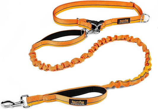 Mighty Paw Hands Free Dog Leash | Bungee Waist Leash for Dog Walking. Pet Running Hands Free Tether for Large, Medium & Small Breeds. Pet Waist Belt (36" - 48") Up to 150 lbs - Orange