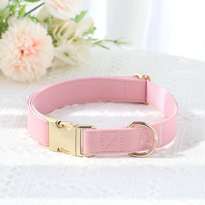 PET ARTIST Bright & Classic Leather Dog Collar, Durable & Heavy Duty Pink Dog Collar with Quick Release Metal Buckle, Adjustable Nylon Padded Pet Collar for Medium Dogs Girl, Neck Fit 13-19"
