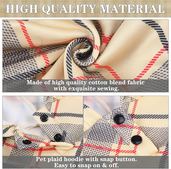 EXPAWLORER Plaid Dog Hoodie - British Style Warm Dog Sweater Shirt with Leash Hole,Pitbull Clothes Outfits,Winter Coat Apparel for All Breeds Puppy Girl Boy-Cat Apparel