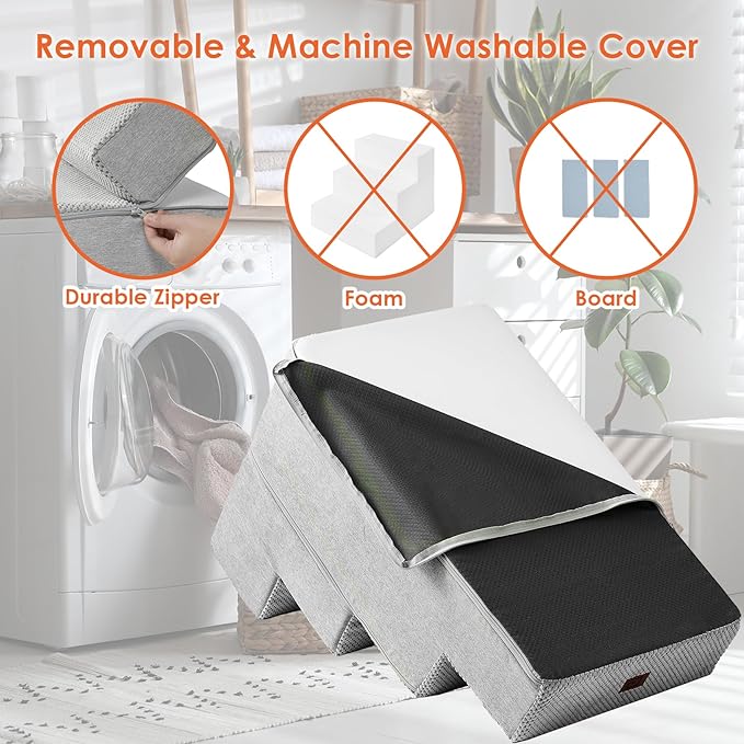 EHEYCIGA Dog Stairs for Bed 20”H, 4-Step Extra Wide Dog Steps for High Bed, Pet Steps for Small Dogs and Cats, Non-Slip Balanced Pet Ramp, Light Grey