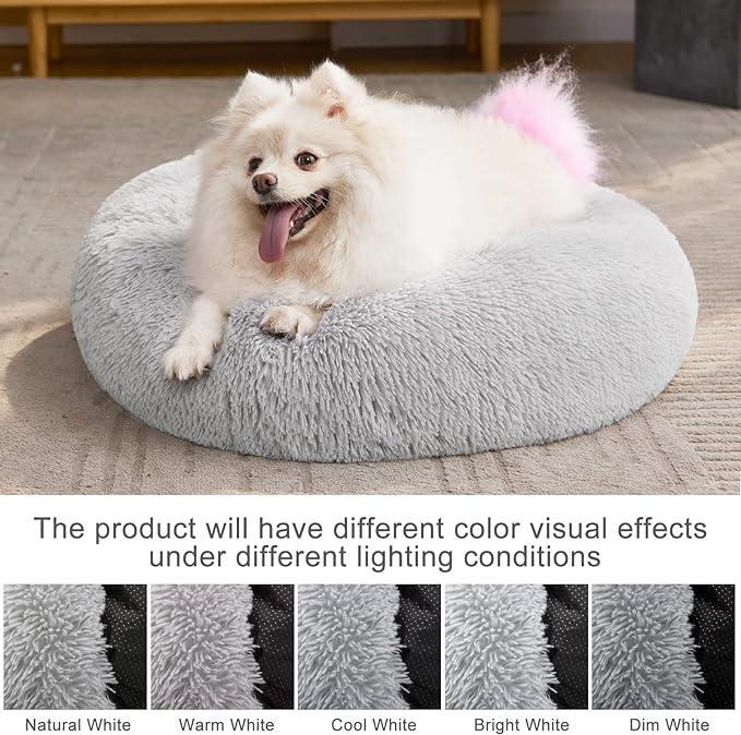MIXJOY Orthopedic Dog Bed - Comfortable Donut Cuddler Round Bed - Ultra Soft Washable Dog & Cat Cushion (30'', Grey)