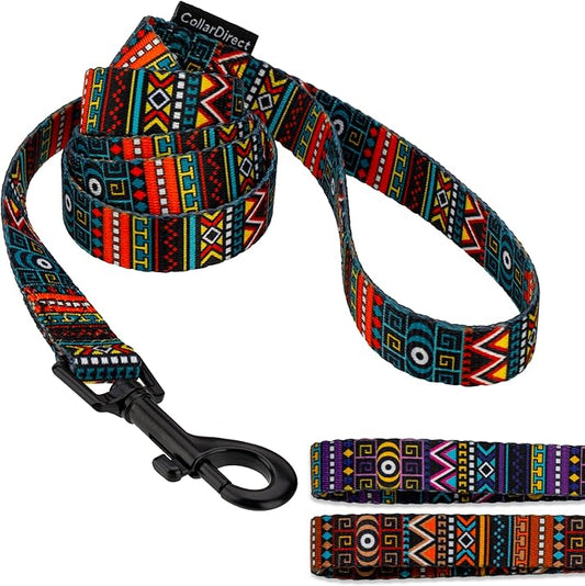 CollarDirect Aztec Dog Leash Nylon Tribal Pattern Cat Pet Leashes for Small Medium Large Dogs Puppy Lead 5 FT Long for Walking (Ethnic Teal, L, New)