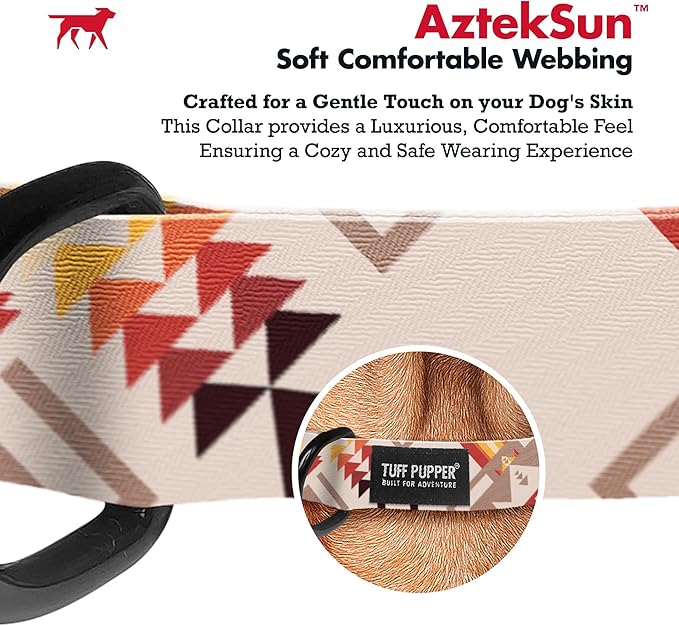 Tuff Pupper Premium Adjustable Dog Collar for Large Boy & Girl Dogs, Stylish Pattern Collars Designed in USA, Quick Release Buckle, AztekSun Print, Large (1 Inch Wide x 18-26 Inch Neck)