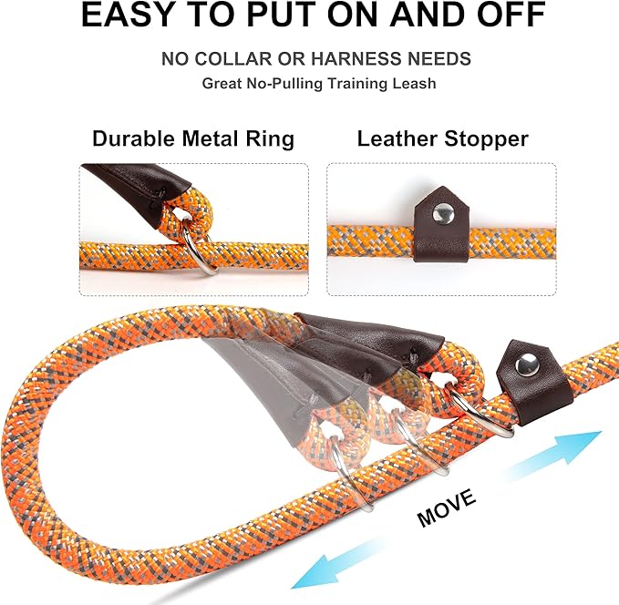 Fida Durable Slip Lead Dog Leash Bulk Pack of 5, Heavy Duty 1/2" x 6 FT Comfortable Strong Rope Slip Leash for Large, Medium Dogs No Pulling Pet Training Leash with Highly Reflective (Orange)