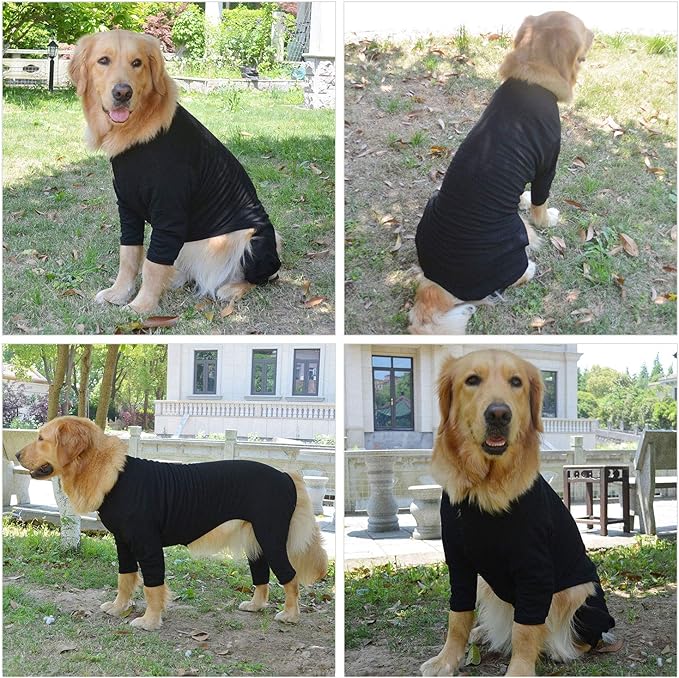 Lovelonglong Four Feet Dog Lightweight Pajamas, Pure Cotton Dog Jumpsuits 4 Legs Dog Onesies T-Shirt Stylish PJS Puppy Costume for Large Medium Small Dogs Black XXXL