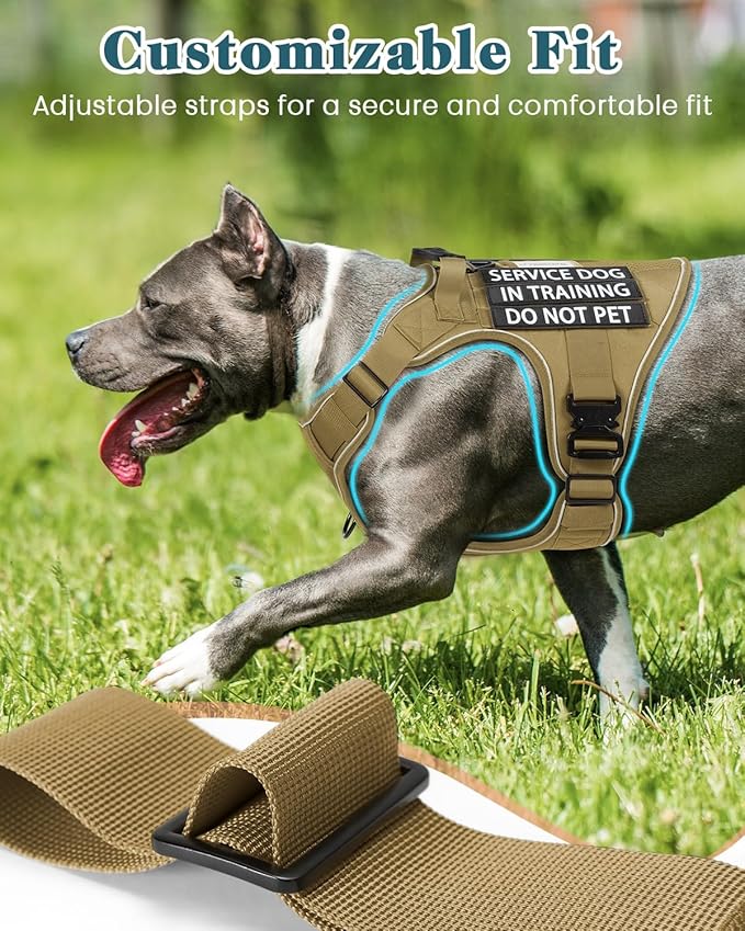 Reflective Service Dog in Training Vest Harness for Medium Large Dogs, Adjustable Heavy Duty Padded Brown Dog Harness, with Front Clip and Metal Buckles Do Not Pet for Training, Hiking